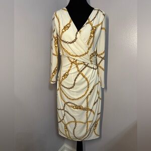 Ralph Lauren Gold Chain Print Long Sleeve Dress